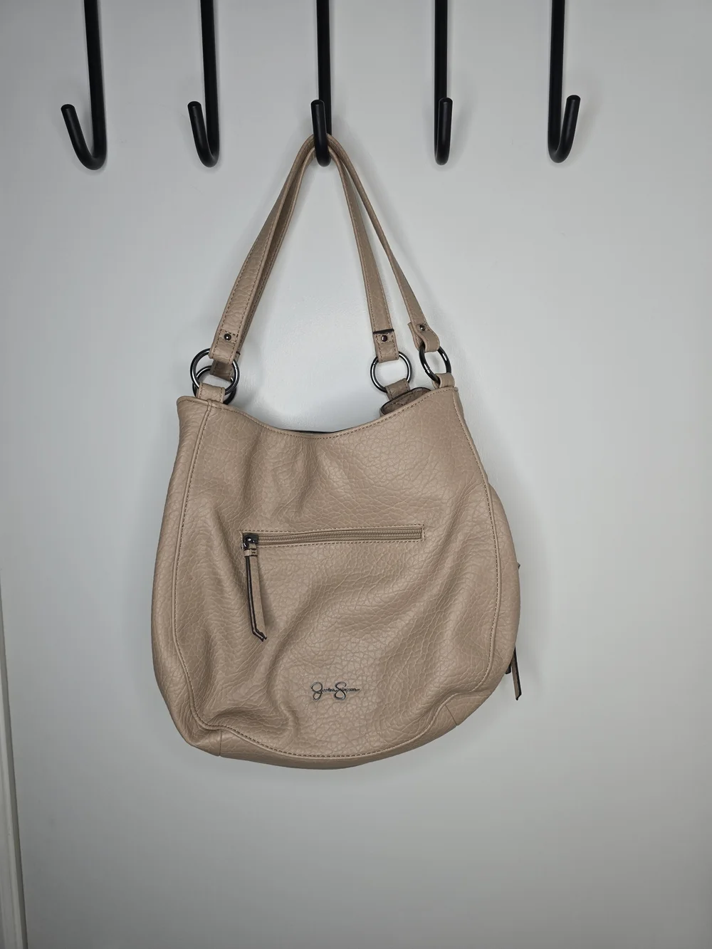 Jessica Simpson Beige Pebbled Faux Leather Hobo Bag